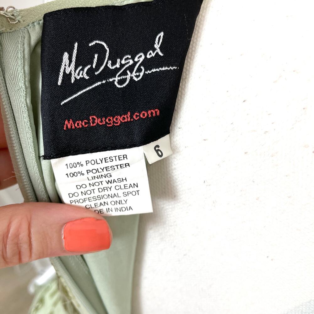 Mac Duggal Abstract Beaded Sleeveless Midi Dress In Sage Green 70264 Size 6 New - Picture 13 of 13